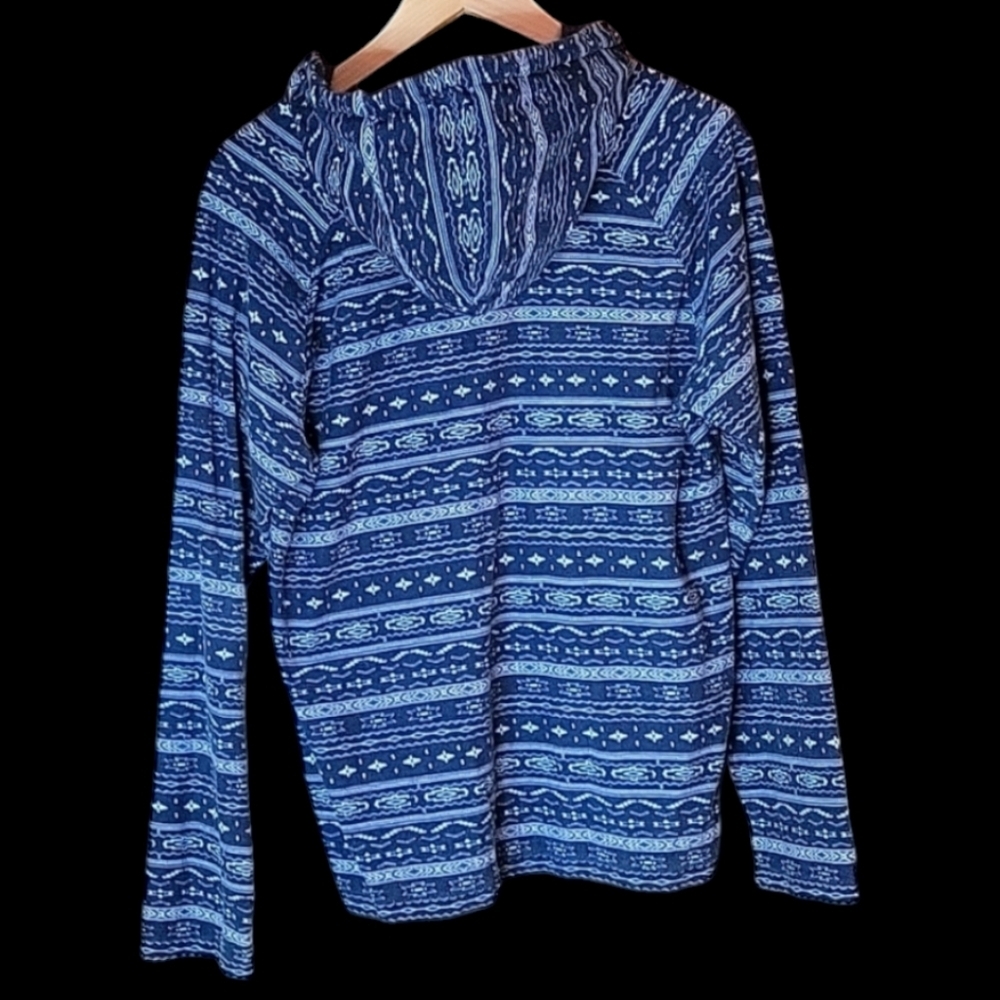 H&M Men's Pullover Hoodie in Blue, Tribal Designs, Size: Small - Picture 2 of 5